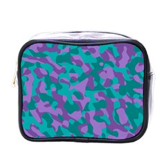 Purple And Teal Camouflage Pattern Mini Toiletries Bag (one Side) by SpinnyChairDesigns