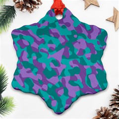 Purple And Teal Camouflage Pattern Ornament (snowflake) by SpinnyChairDesigns