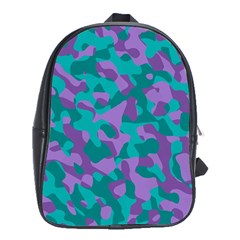 Purple And Teal Camouflage Pattern School Bag (xl) by SpinnyChairDesigns