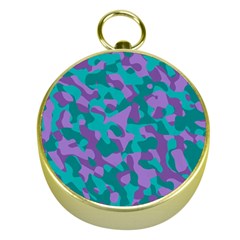 Purple And Teal Camouflage Pattern Gold Compasses by SpinnyChairDesigns