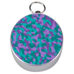 Purple And Teal Camouflage Pattern Silver Compasses by SpinnyChairDesigns