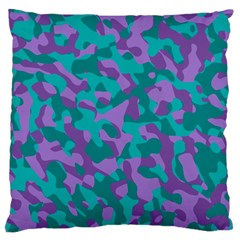 Purple And Teal Camouflage Pattern Large Flano Cushion Case (two Sides) by SpinnyChairDesigns