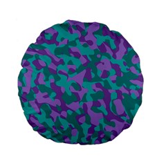 Purple And Teal Camouflage Pattern Standard 15  Premium Flano Round Cushions by SpinnyChairDesigns