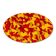 Red And Yellow Camouflage Pattern Oval Magnet by SpinnyChairDesigns