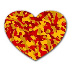 Red And Yellow Camouflage Pattern Heart Mousepads by SpinnyChairDesigns