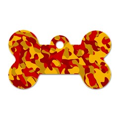 Red and Yellow Camouflage Pattern Dog Tag Bone (Two Sides)