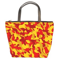 Red And Yellow Camouflage Pattern Bucket Bag by SpinnyChairDesigns