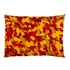 Red And Yellow Camouflage Pattern Pillow Case by SpinnyChairDesigns