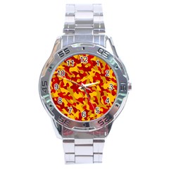 Red and Yellow Camouflage Pattern Stainless Steel Analogue Watch