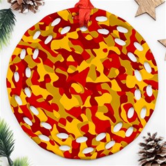 Red and Yellow Camouflage Pattern Ornament (Round Filigree)