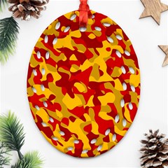 Red and Yellow Camouflage Pattern Ornament (Oval Filigree)