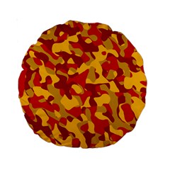 Red and Yellow Camouflage Pattern Standard 15  Premium Round Cushions