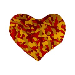 Red And Yellow Camouflage Pattern Standard 16  Premium Heart Shape Cushions by SpinnyChairDesigns