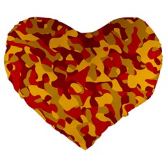 Red and Yellow Camouflage Pattern Large 19  Premium Heart Shape Cushions