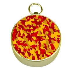 Red And Yellow Camouflage Pattern Gold Compasses by SpinnyChairDesigns