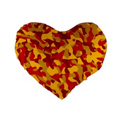 Red and Yellow Camouflage Pattern Standard 16  Premium Flano Heart Shape Cushions