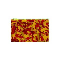 Red and Yellow Camouflage Pattern Cosmetic Bag (XS)