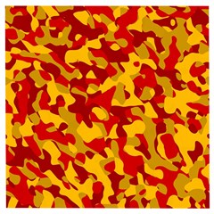 Red and Yellow Camouflage Pattern Wooden Puzzle Square