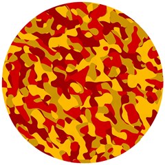 Red and Yellow Camouflage Pattern Wooden Puzzle Round