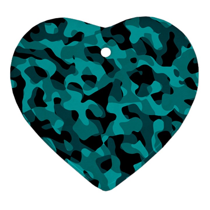 Black and Teal Camouflage Pattern Ornament (Heart)