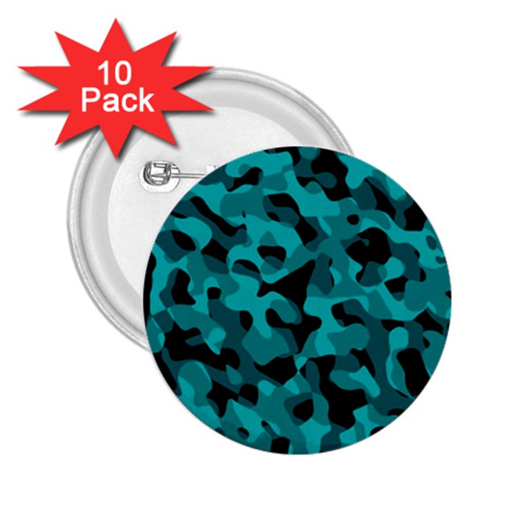 Black and Teal Camouflage Pattern 2.25  Buttons (10 pack) 