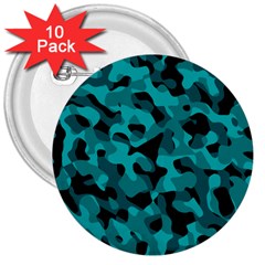 Black And Teal Camouflage Pattern 3  Buttons (10 Pack)  by SpinnyChairDesigns