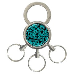 Black And Teal Camouflage Pattern 3-ring Key Chain by SpinnyChairDesigns