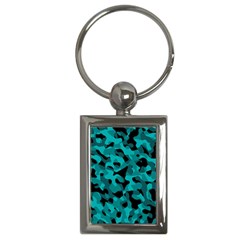 Black And Teal Camouflage Pattern Key Chain (rectangle) by SpinnyChairDesigns