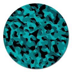 Black And Teal Camouflage Pattern Magnet 5  (round) by SpinnyChairDesigns