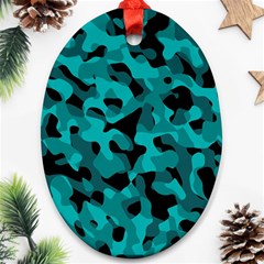 Black And Teal Camouflage Pattern Oval Ornament (two Sides) by SpinnyChairDesigns