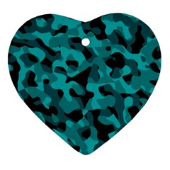 Black And Teal Camouflage Pattern Heart Ornament (two Sides) by SpinnyChairDesigns