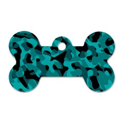 Black And Teal Camouflage Pattern Dog Tag Bone (two Sides) by SpinnyChairDesigns