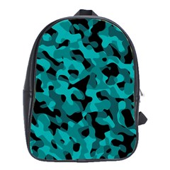 Black And Teal Camouflage Pattern School Bag (large) by SpinnyChairDesigns