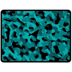 Black And Teal Camouflage Pattern Fleece Blanket (large)  by SpinnyChairDesigns