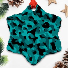 Black And Teal Camouflage Pattern Ornament (snowflake) by SpinnyChairDesigns