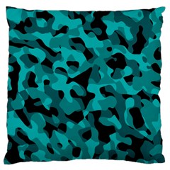 Black And Teal Camouflage Pattern Large Cushion Case (two Sides) by SpinnyChairDesigns