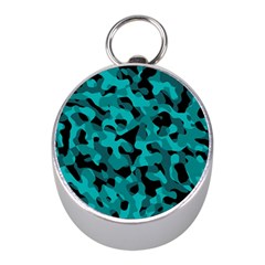 Black And Teal Camouflage Pattern Mini Silver Compasses by SpinnyChairDesigns