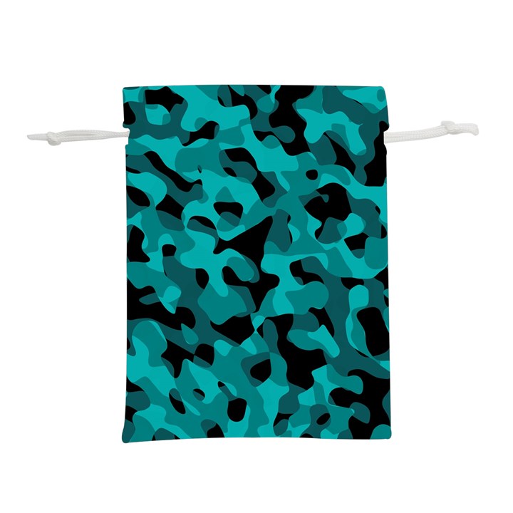 Black and Teal Camouflage Pattern Lightweight Drawstring Pouch (L)