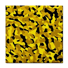 Black And Yellow Camouflage Pattern Tile Coaster by SpinnyChairDesigns