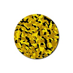 Black and Yellow Camouflage Pattern Rubber Round Coaster (4 pack) 