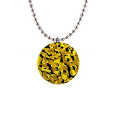 Black and Yellow Camouflage Pattern 1  Button Necklace