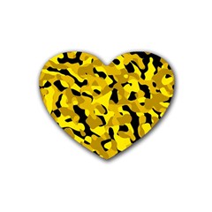 Black and Yellow Camouflage Pattern Rubber Coaster (Heart) 