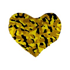 Black and Yellow Camouflage Pattern Standard 16  Premium Heart Shape Cushions