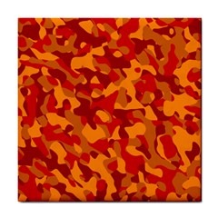 Red And Orange Camouflage Pattern Tile Coaster by SpinnyChairDesigns