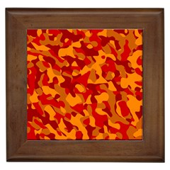 Red And Orange Camouflage Pattern Framed Tile by SpinnyChairDesigns