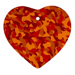 Red And Orange Camouflage Pattern Ornament (heart) by SpinnyChairDesigns