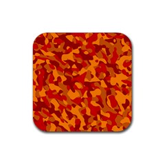 Red And Orange Camouflage Pattern Rubber Coaster (square)  by SpinnyChairDesigns