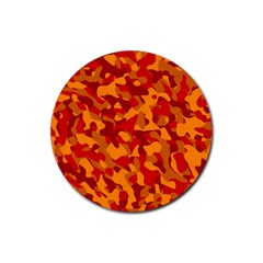 Red And Orange Camouflage Pattern Rubber Coaster (round)  by SpinnyChairDesigns