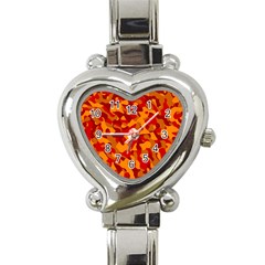 Red And Orange Camouflage Pattern Heart Italian Charm Watch by SpinnyChairDesigns