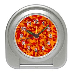 Red And Orange Camouflage Pattern Travel Alarm Clock by SpinnyChairDesigns